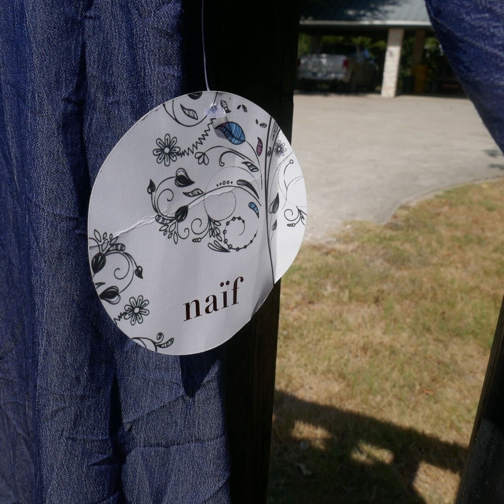 Naif Pullover Swing Dress Denim Blue Chambray NWT 1X Bell Sleeve - Picture 4 of 9